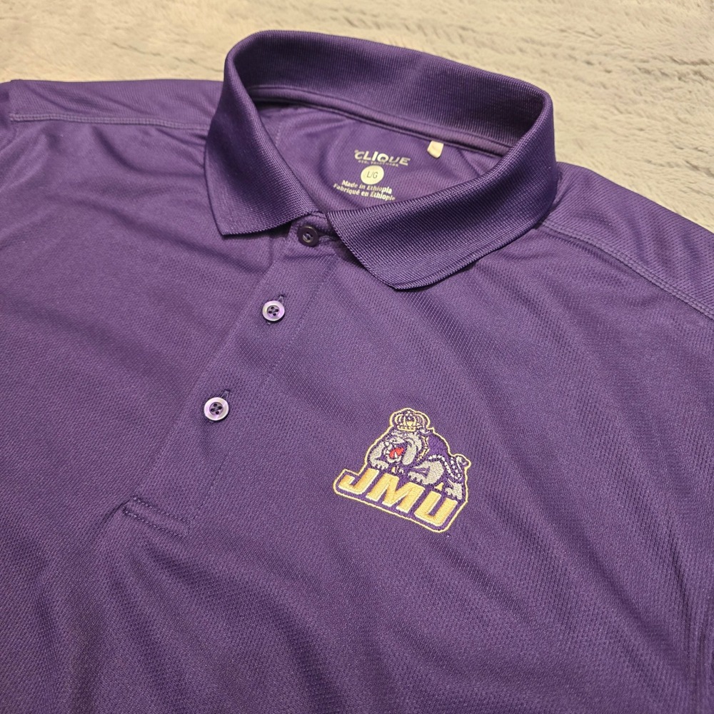 Clique JMU James Madison University Dukes Polo Shirt Mens Large Purple MQK00023